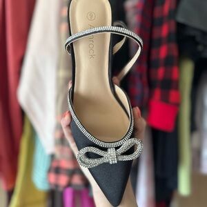 Amazon Black Heels with Rhinestone Bow